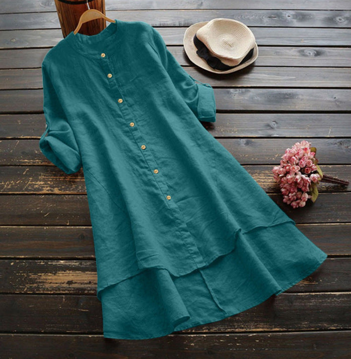Women's Solid Color Buttons Cotton Long Sleeve Blouses