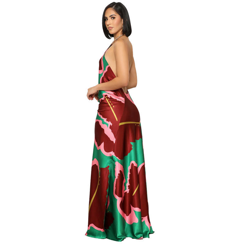 Women's Printed Sexy Long Backless Fashion Casual Dress