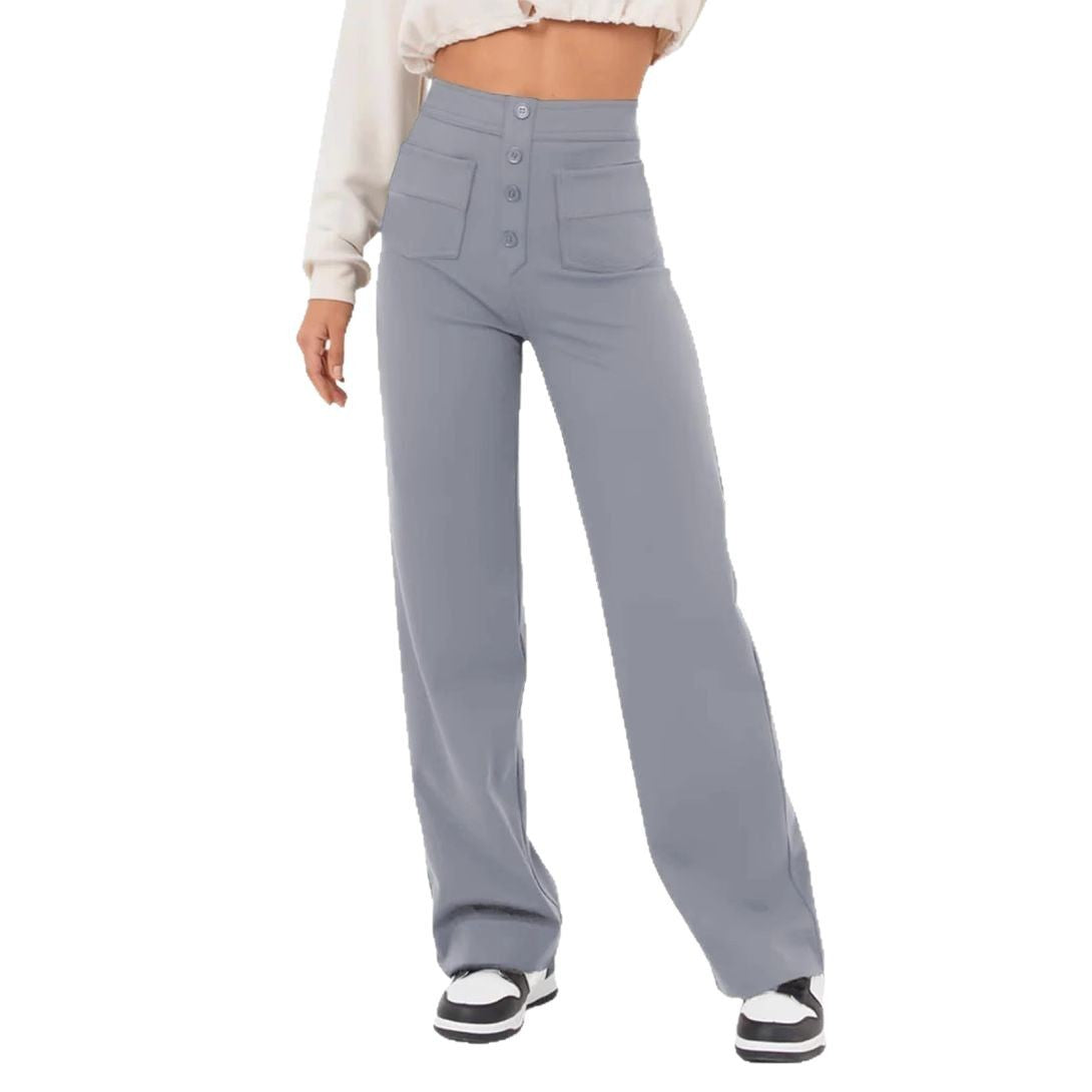 Women's Wear High Waist Button Elastic Loose Pants