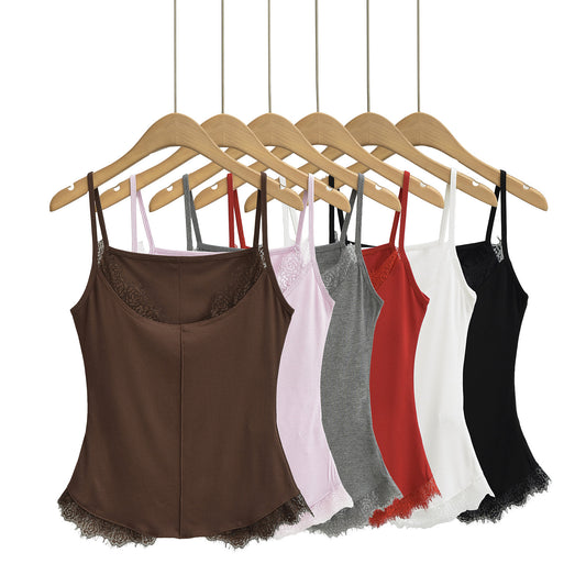 Women's Slim Lace Edge Round Neck Camisole Tops