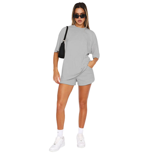 Women's Color Round Neck Half Sleeve Pullover Fashion Suits
