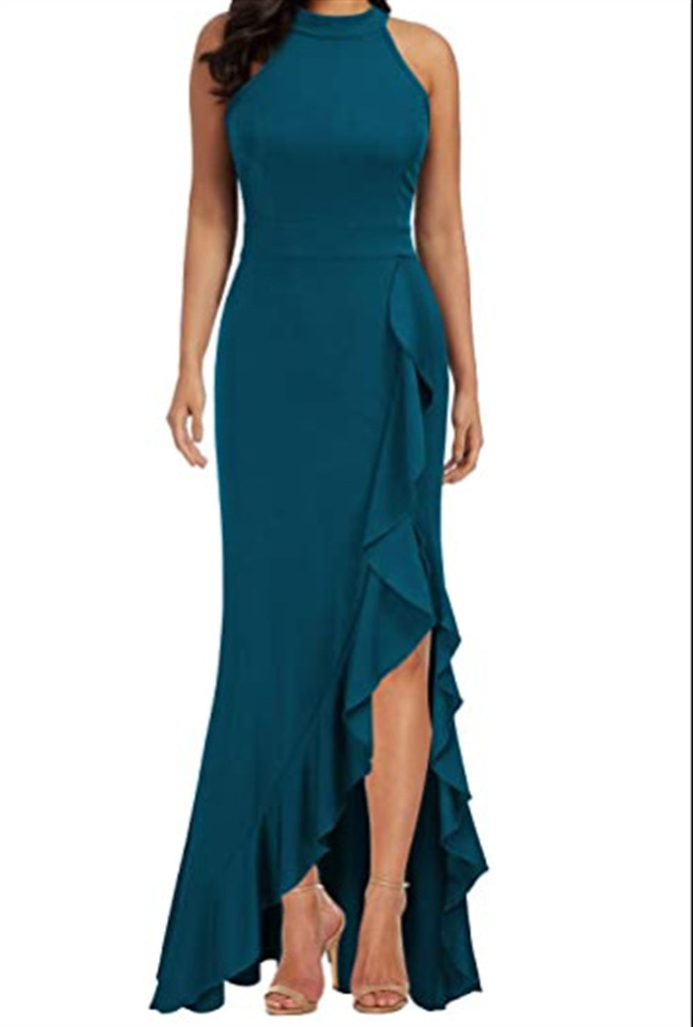 Women's High Neck Split Tight Mermaid Sleeveless Dresses