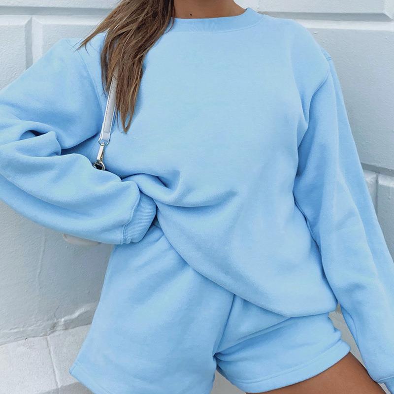 Women's Crew Neck Pullover Sweatshirt College Two-piece Suits