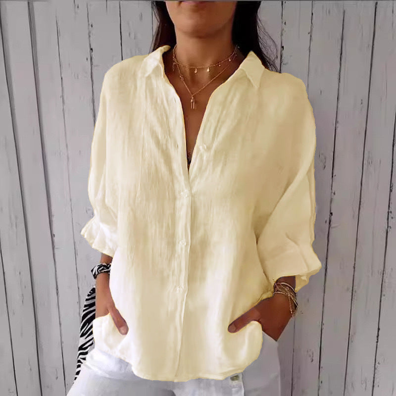 Spring Cotton Linen Back Design Shirt Blouses