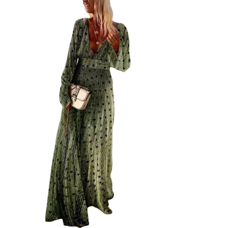 Women's Printed Dot Print Fashionable Elegant Deep Dresses