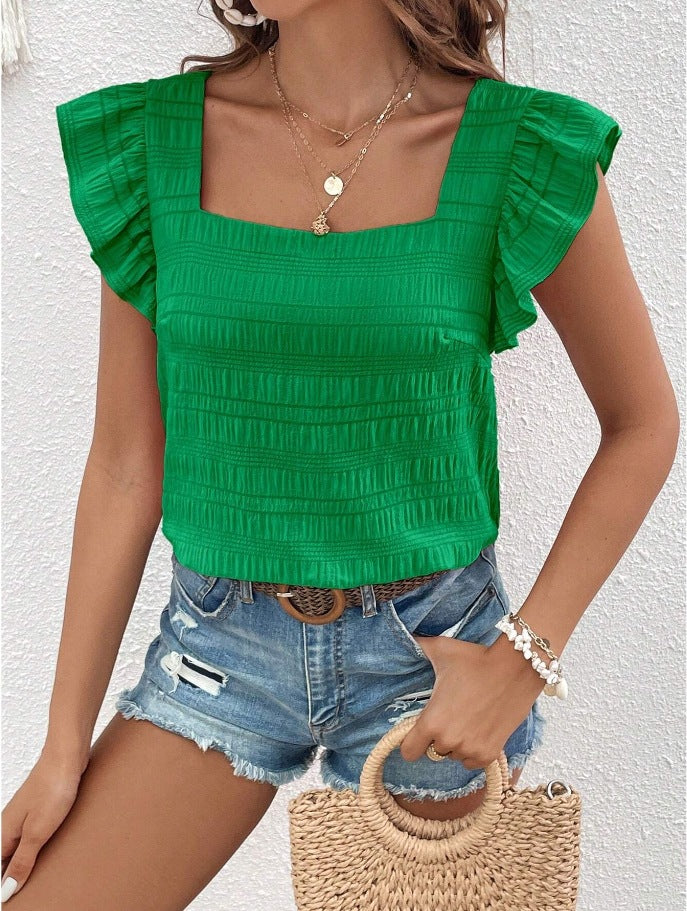 Women's Classy Square Collar Ruffled Shirt Blouses