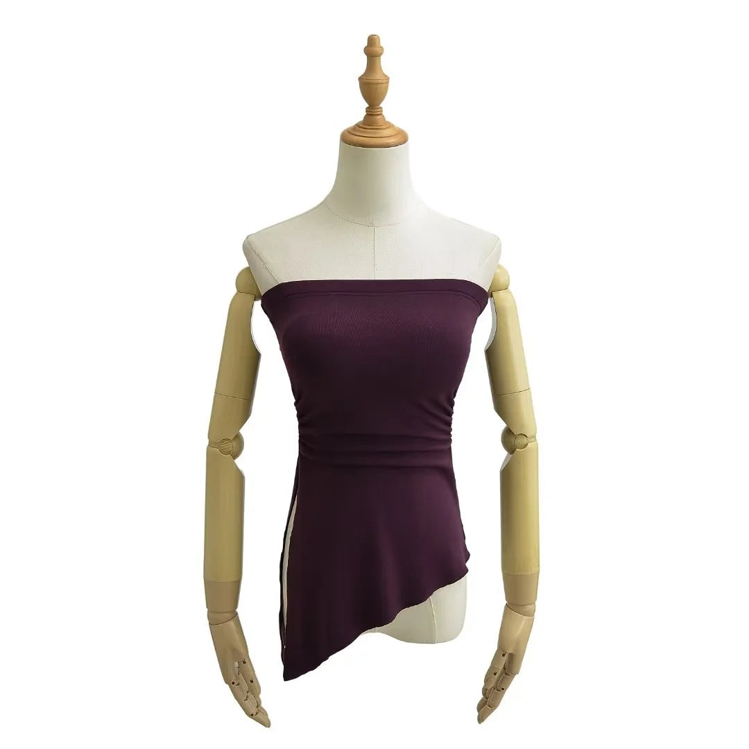 Slit Chest Pad Tube Summer Stretch Tops