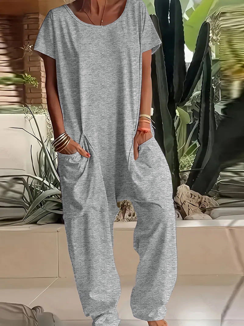Women's Summer Solid Color Oversized Pocket Jumpsuits