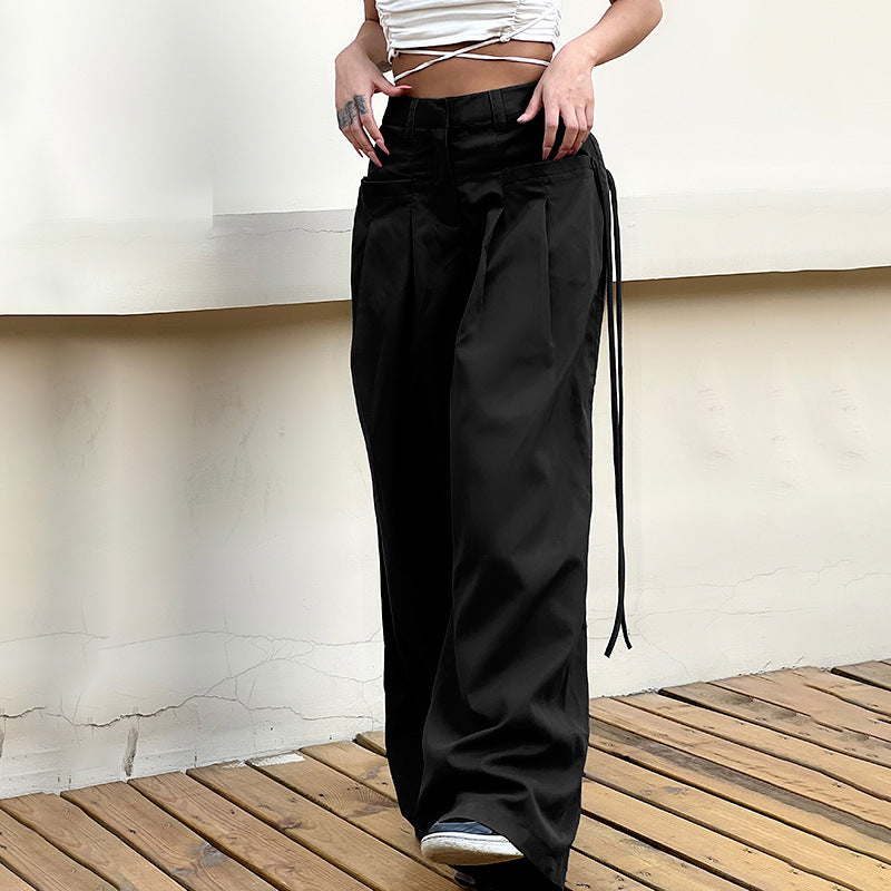 Style Fashion Retro Street Loose Low Waist Solid Pants