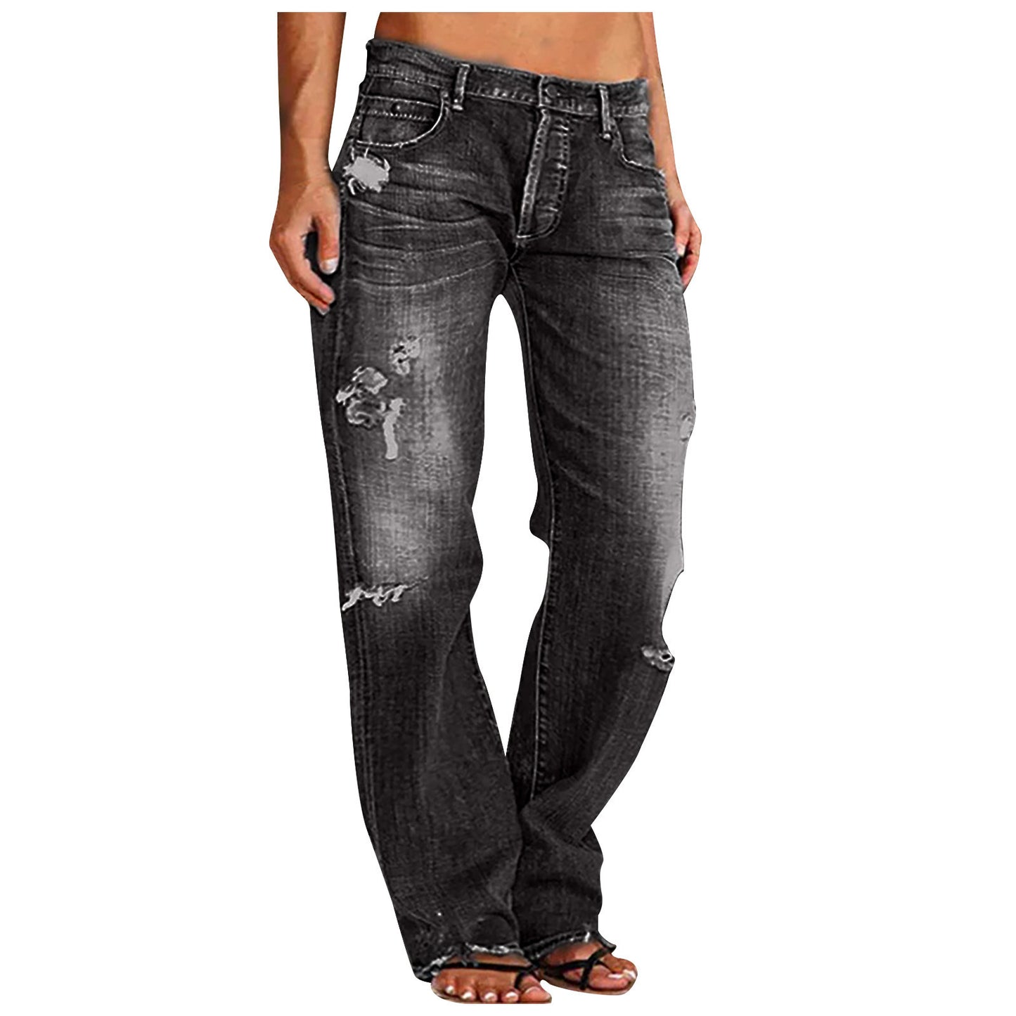 Women's Denim Trousers Trendy Distressed Ripped Leisure Pants