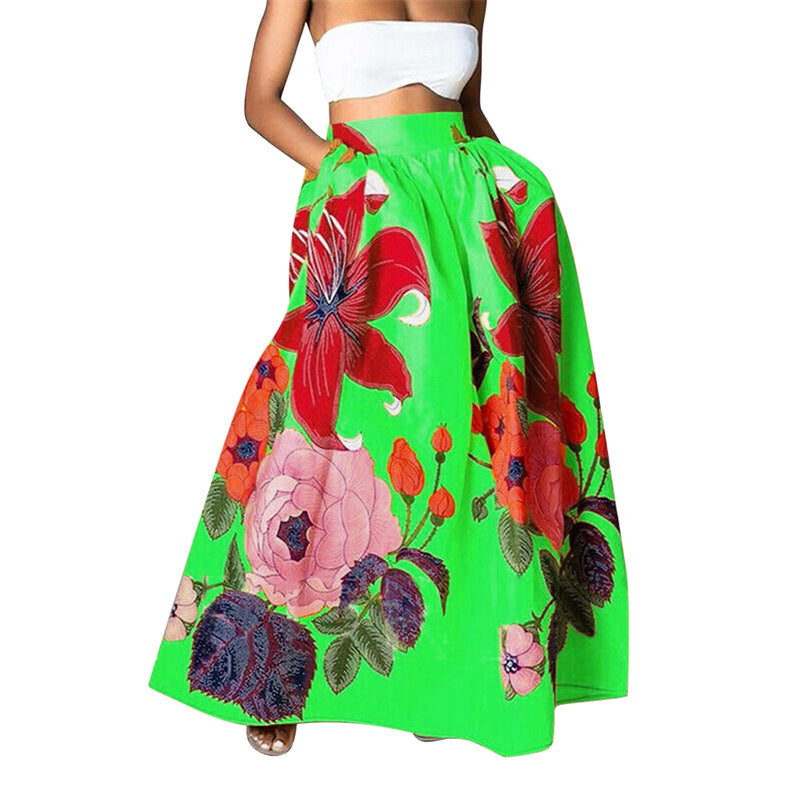 Women's High Waist Holiday Large Swing Pocket Skirts
