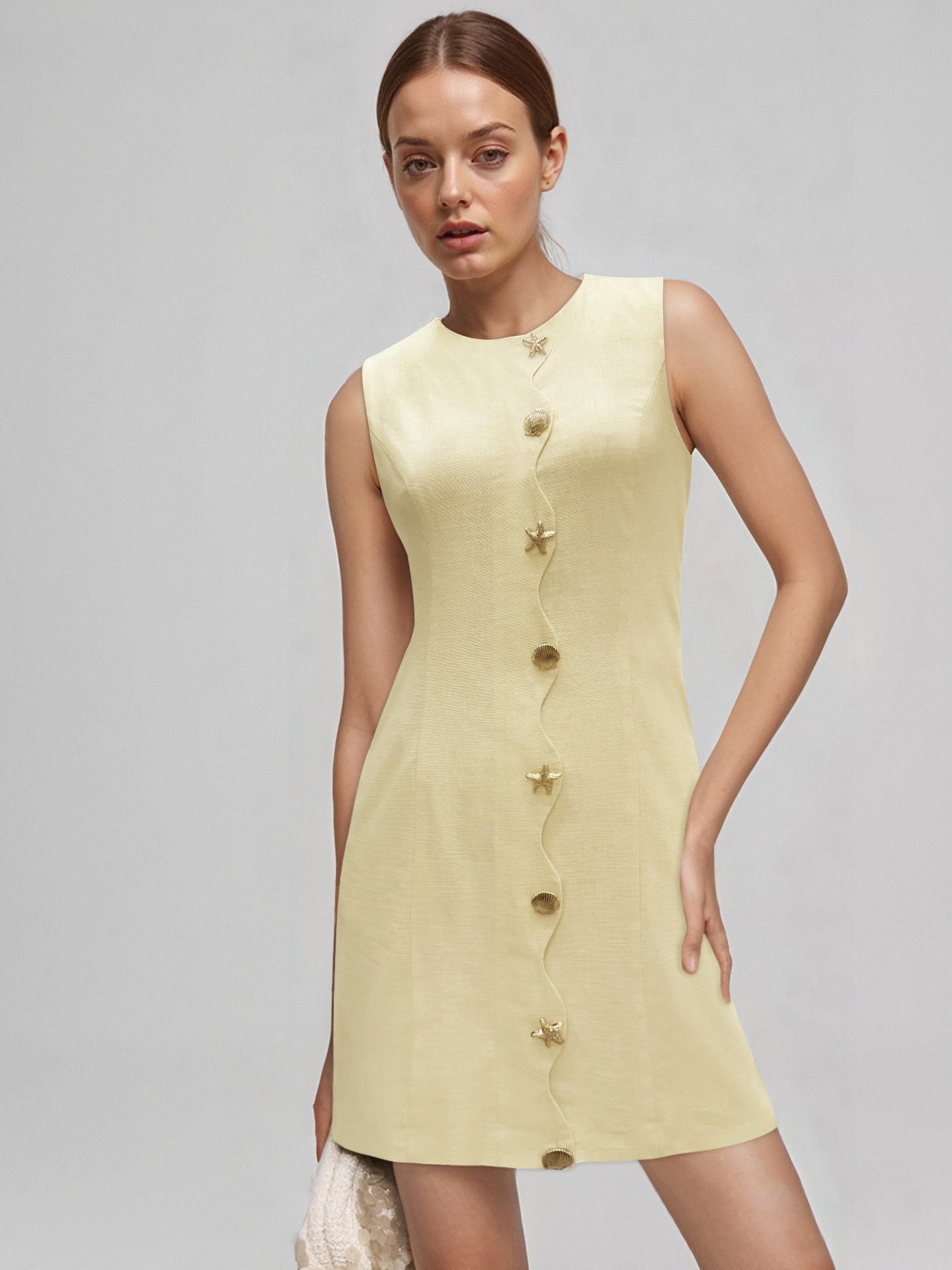 Women's Intellectual Elegant Mini Summer Buttoned Sleeveless Dresses