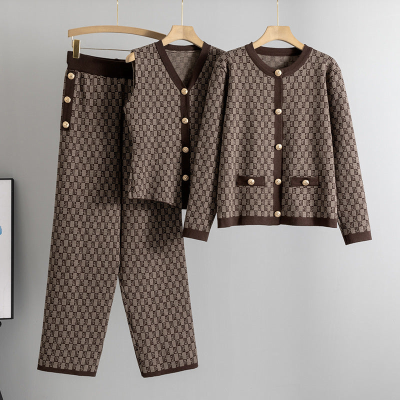 Women's Slouchy Fashion Temperament Knitting Three-piece Suits