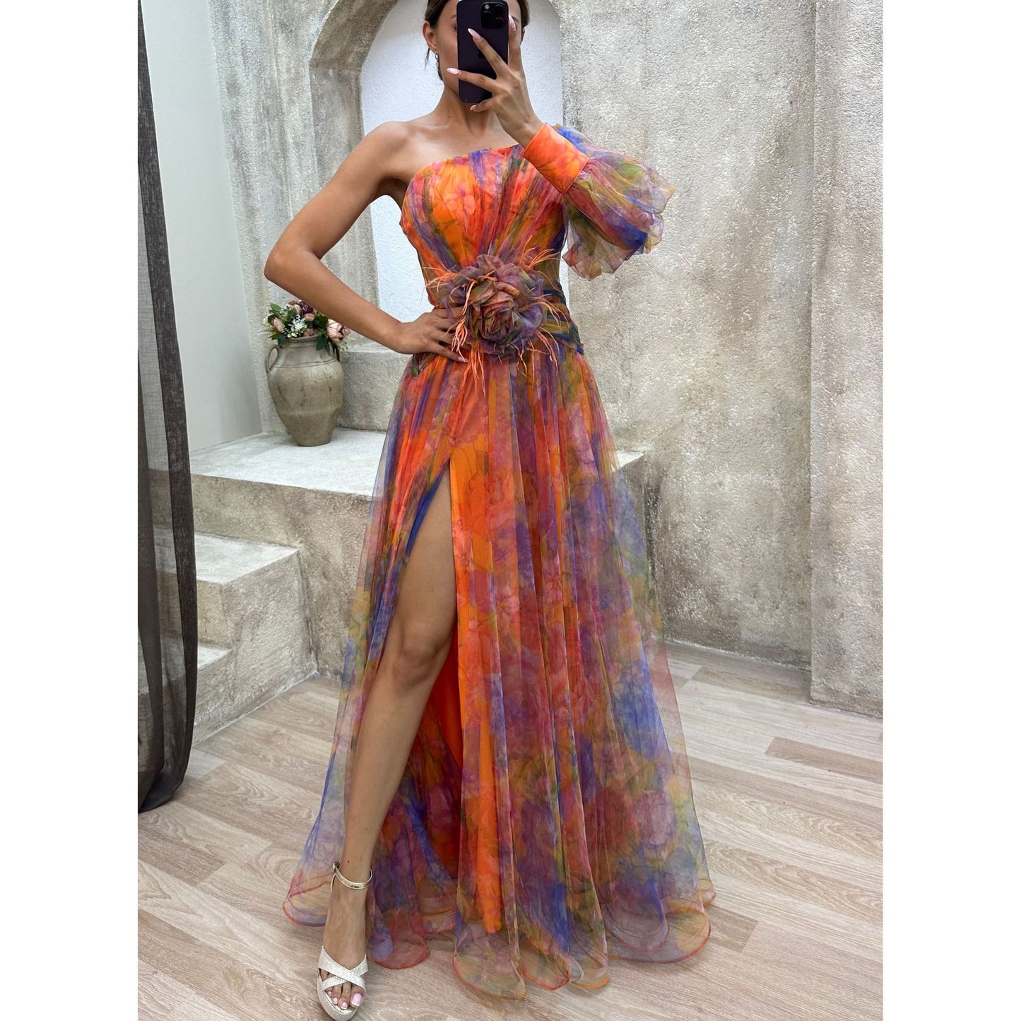 Women's Party Mesh Sloping Shoulder Dress Casual Dresses