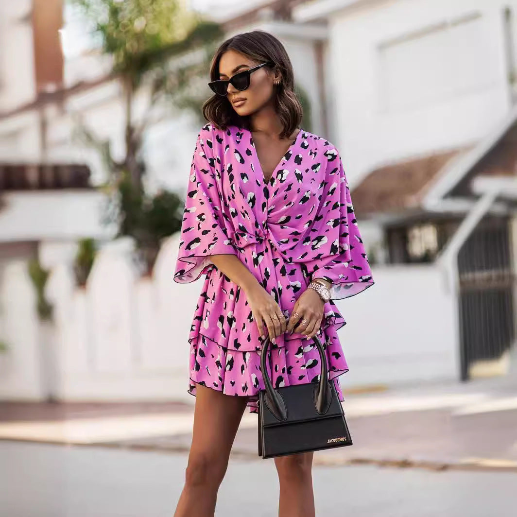 Women's Printed Batwing Sleeve Half-length Dress Dresses