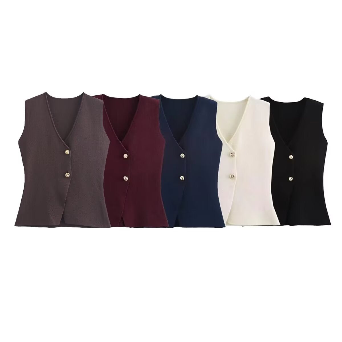 Women's Knitted Fashion Casual Button Gold Tops