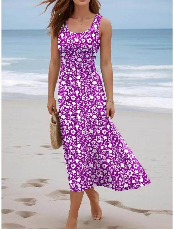 Women's Spaghetti Straps Sleeveless Comfortable Seaside Vacation Beach Dress