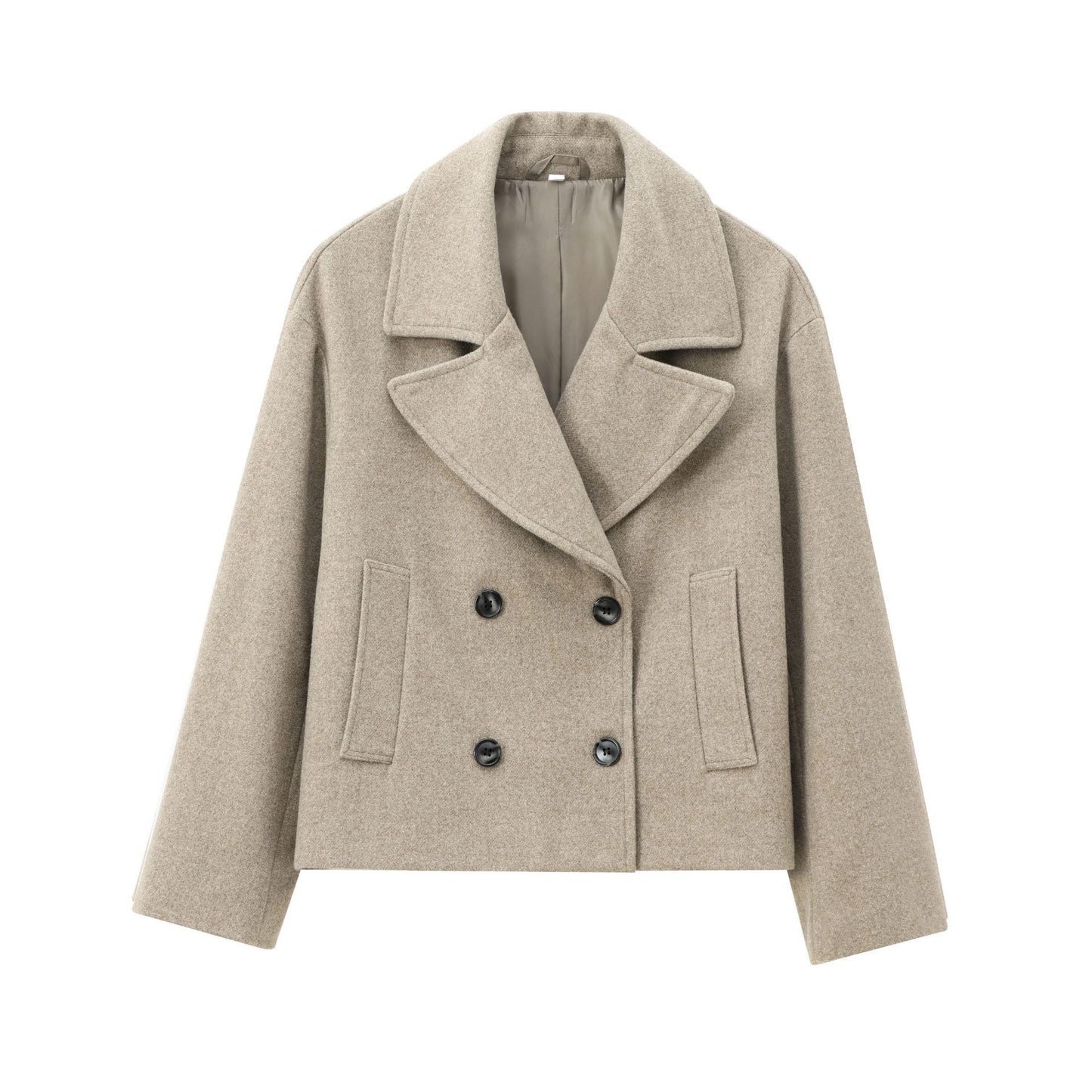 Women's Versatile Two-tone Double Breasted Wool Overcoat Coats