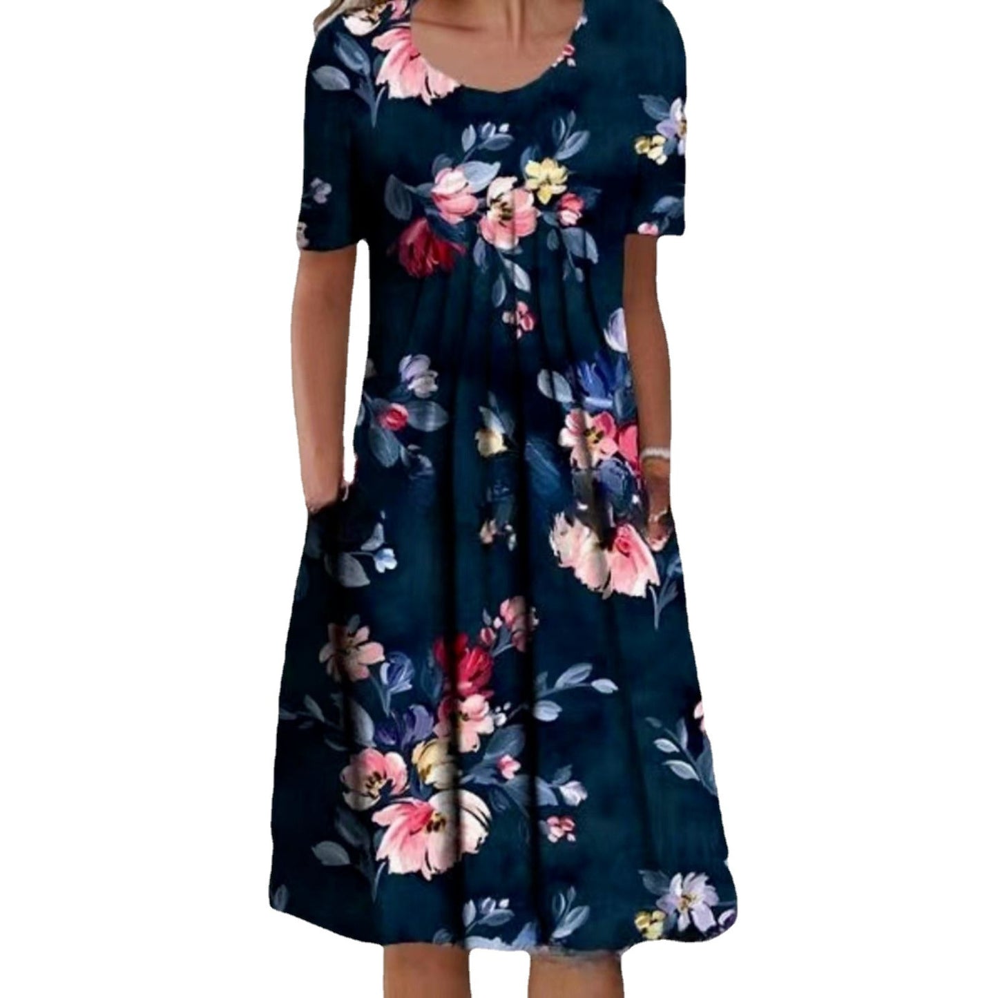 Women's Fashion Print Round Neck Sleeve Dress Dresses