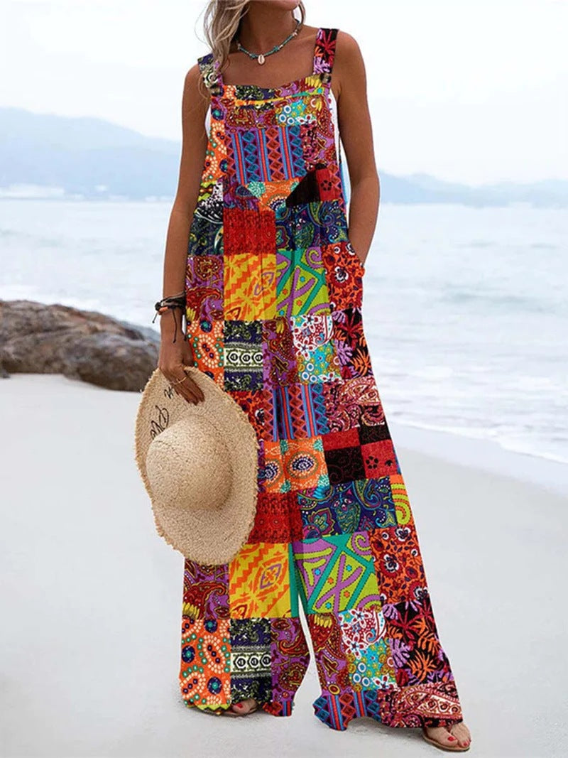 Women's Summer Digital Printing Romper National Fashion Jumpsuits