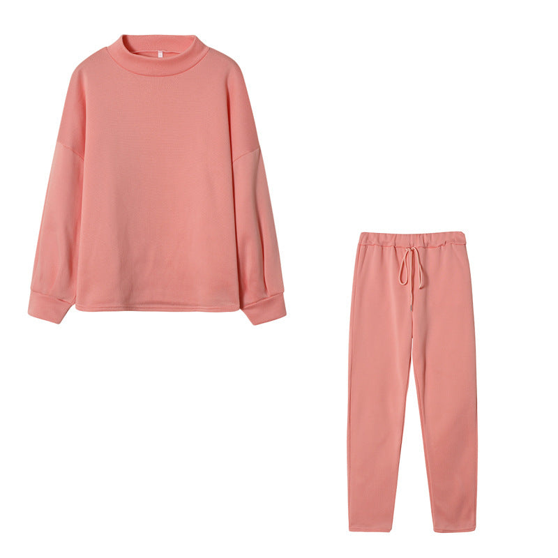 Women's Turtleneck Casual Solid Color Trousers Two-piece Suits