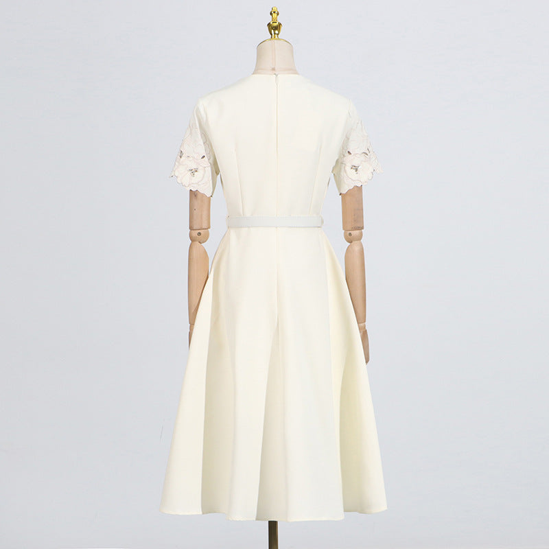 Elegant Retro Style Summer Round Neck Three-dimensional Flower Stitching Dresses