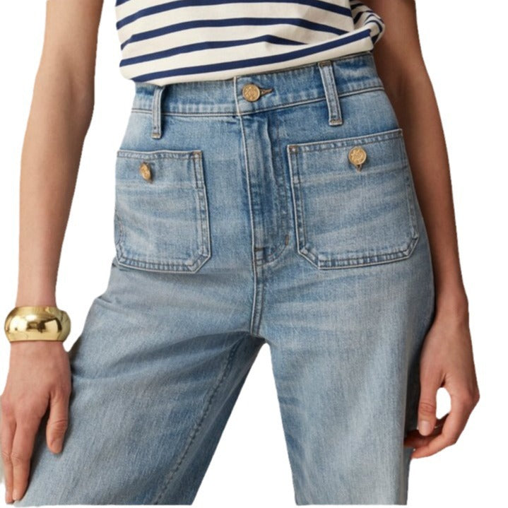 Women's Loose Leisure Washed-out Button Slightly Flared Jeans