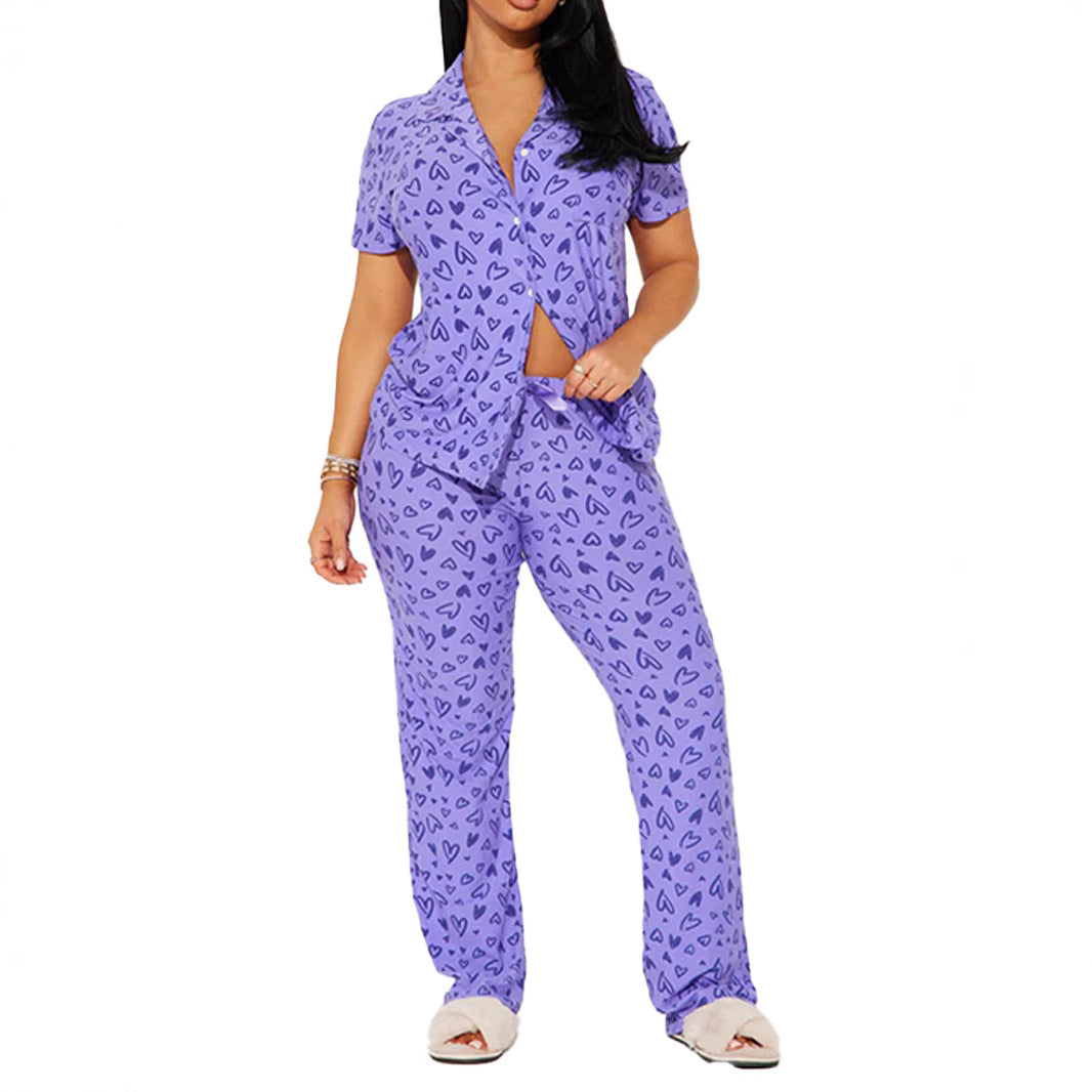 Women's Home Comfortable Sleeve Front Button Elastic Suits