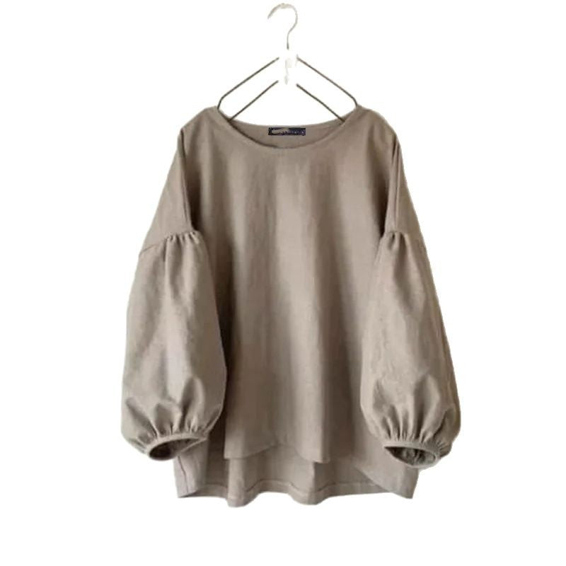 Women's Long Sleeve Round Neck Shirt Solid Color Tunic Blouses