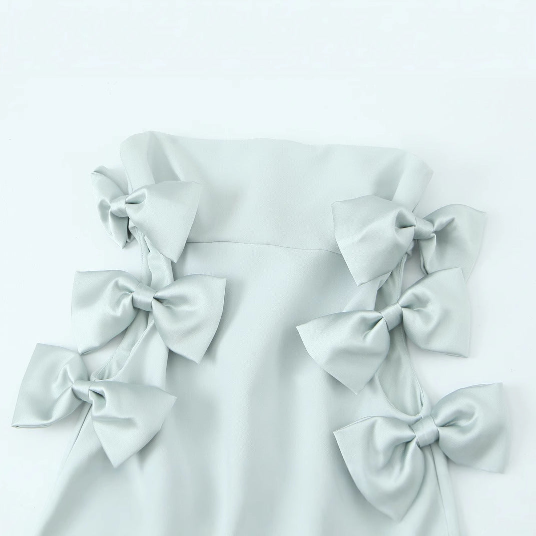 Women's Graceful Fashionable Bowknot Decoration Midi Dress Clothing