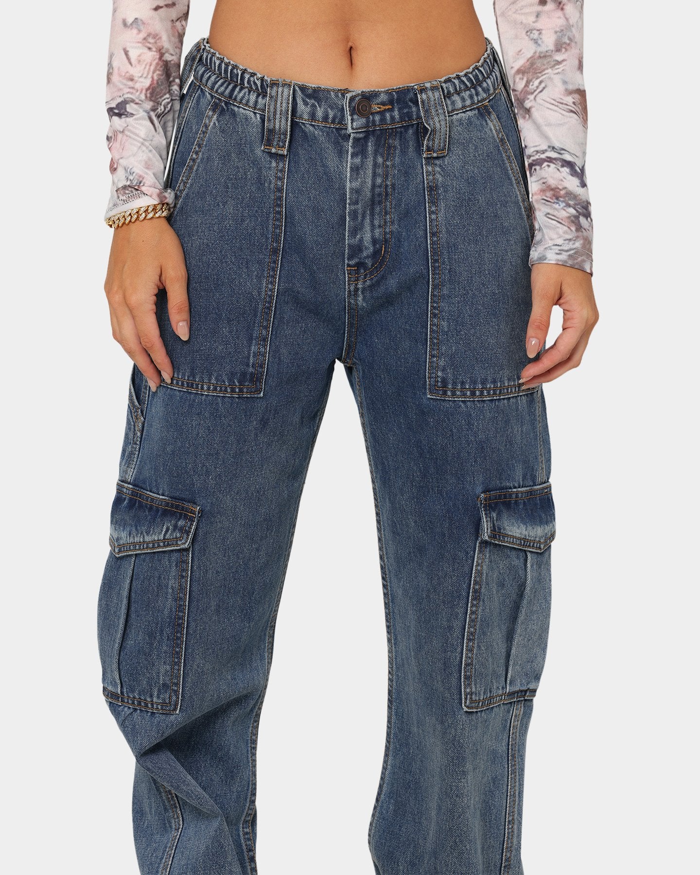 Women's High Waist Elastic Baggy Loose Bags Jeans