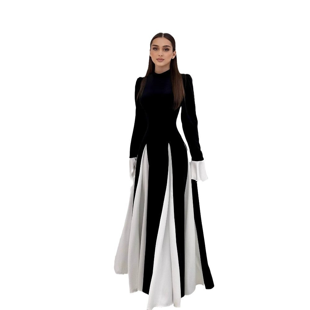 Women's Autumn Bell Sleeve Color Contrast Patchwork Dresses