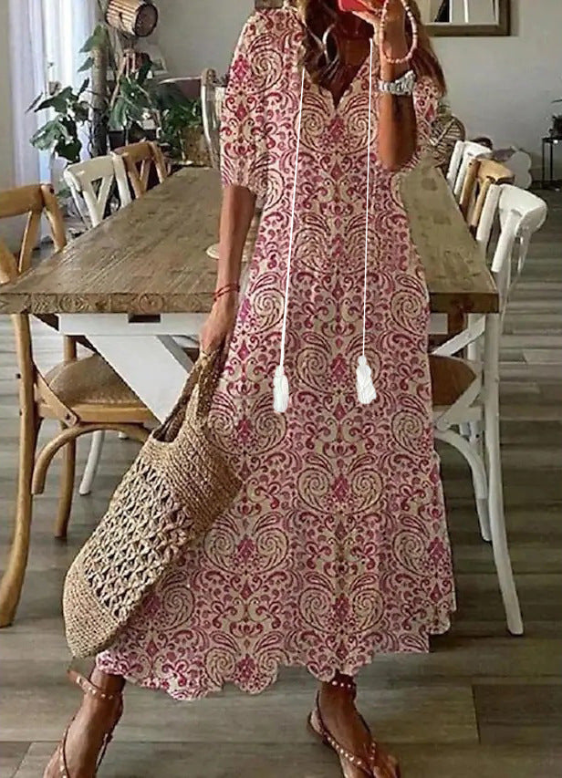 Women's Casual Sweet Loose Printed Tassel Long Dresses