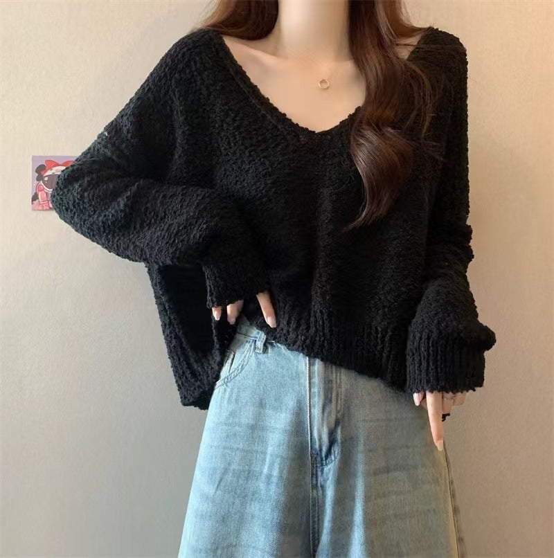 Women's Korean Coarse Wool Solid Color High-grade Loose-fitting Comfortable Sweater