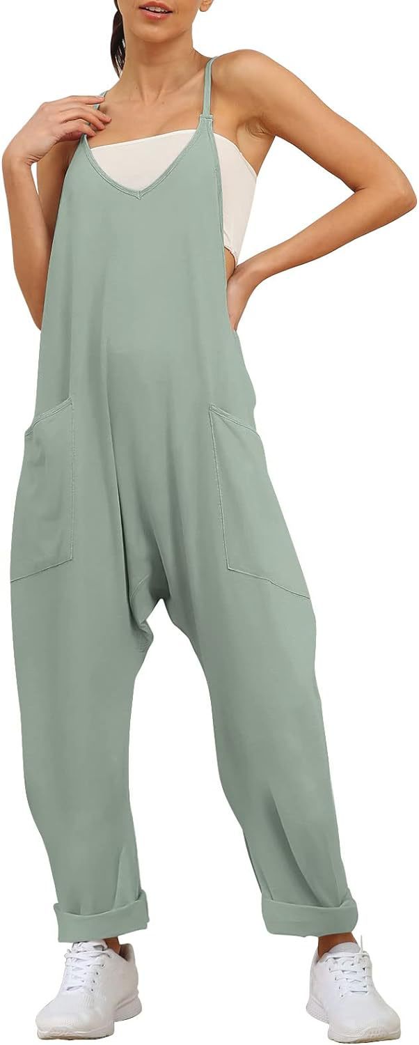Women's Summer Large Pocket Overalls Loose Bodysuit Jumpsuits