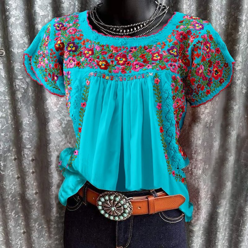 Women's Summer Round Neck Fashion Printed Loose Blouses
