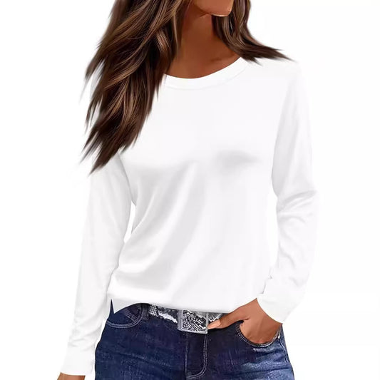 Women's Round Neck Printed Solid Color Long Blouses