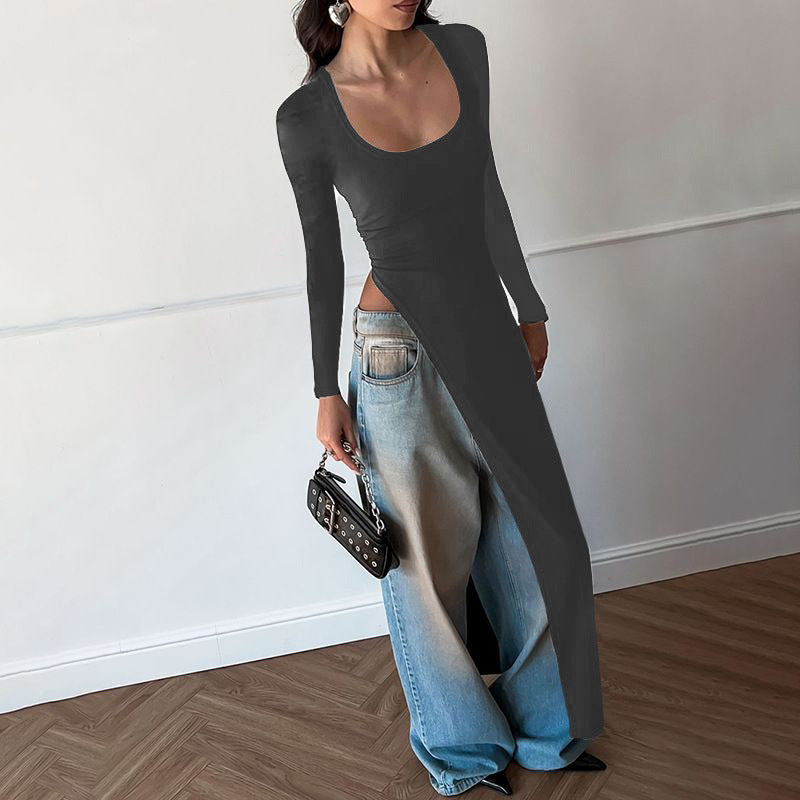 Women's With Personality Solid Color Round Neck Blouses