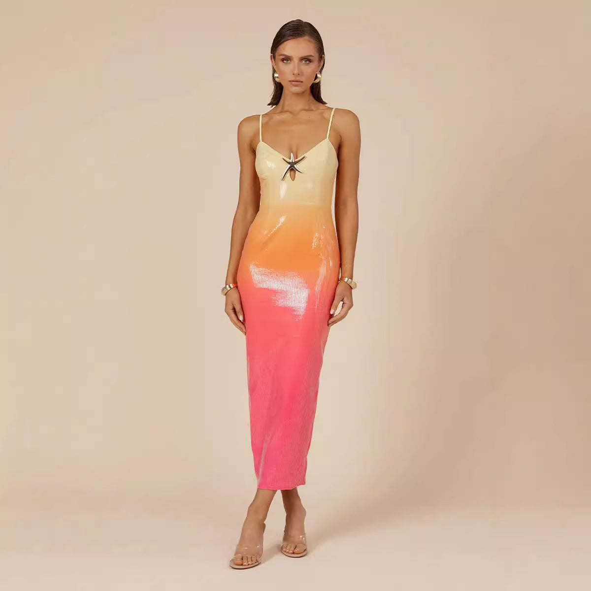 Women's Sequined Suspender Printed Dress Casual Party Clothing