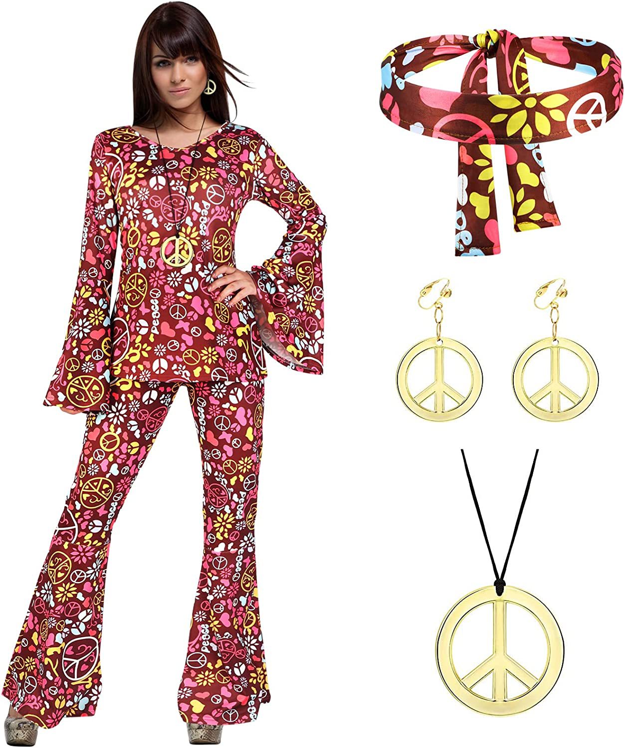 Women's Hippie Pink Disco Bottoms Bohemian Bell-bottom Suits