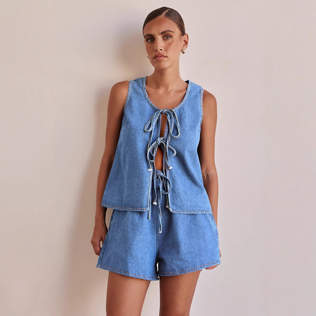 Women's Summer Fashion Casual Sleeveless Tied High Suits