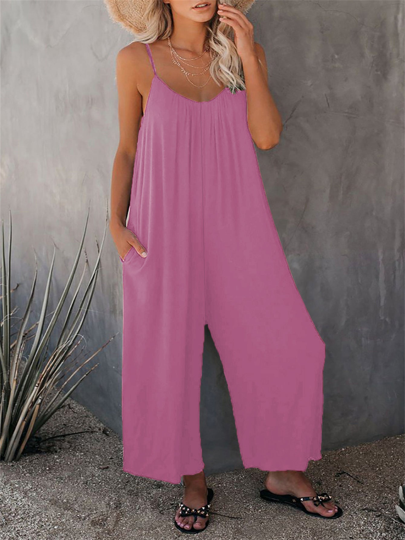 Women's Summer Trousers Solid Color Pocket Loose Pants
