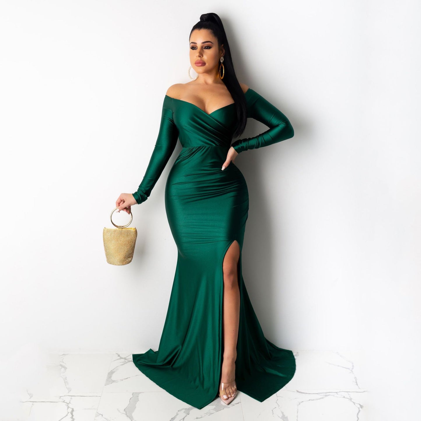 Women's Dress Nightclub Formal Solid Color Large Slit Evening Dresses