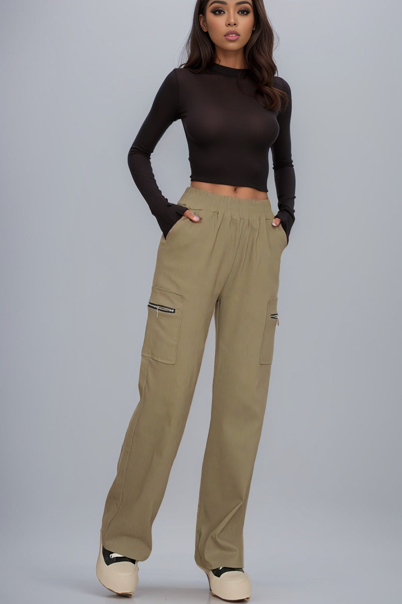 Women's Trendy Cargo Pocket Zipper Trousers Loose Pants