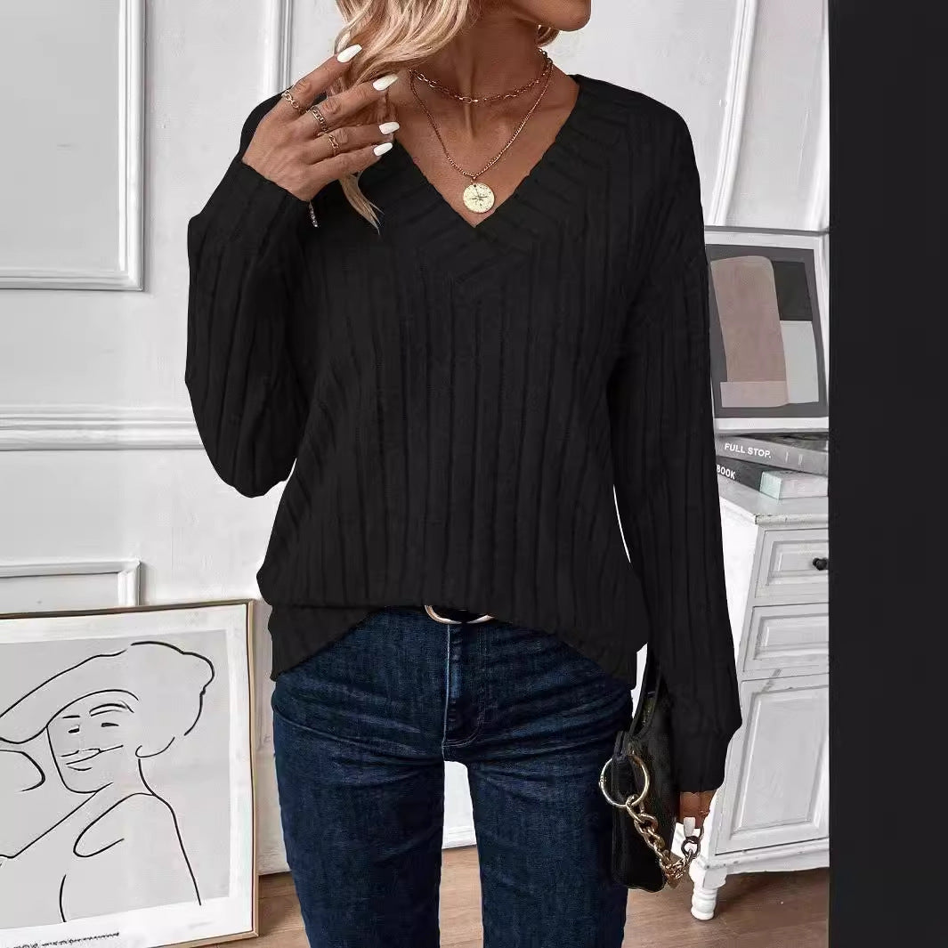 Women's Long Sleeve Knitted T-shirt Casual Solid Blouses
