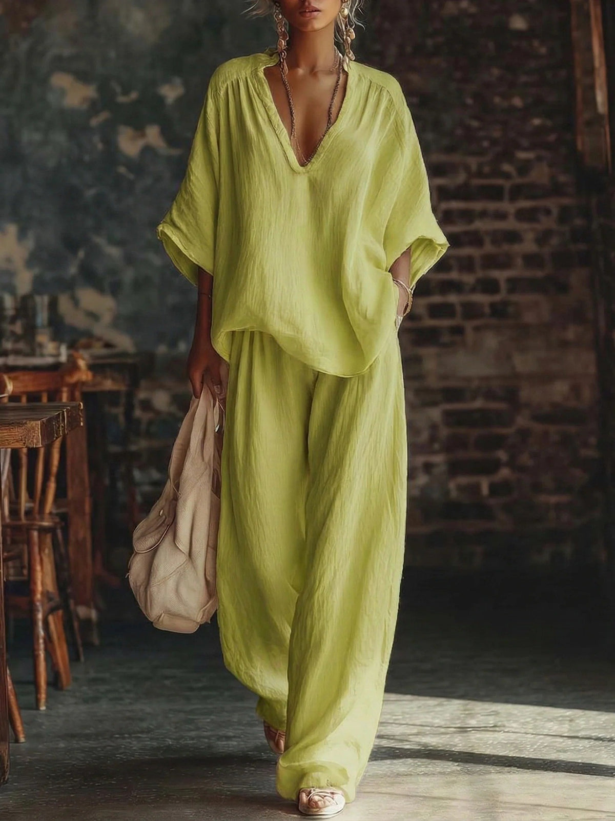 Women's Solid Color Loose Short-sleeved Trousers Two-piece Fashion Casual Suit