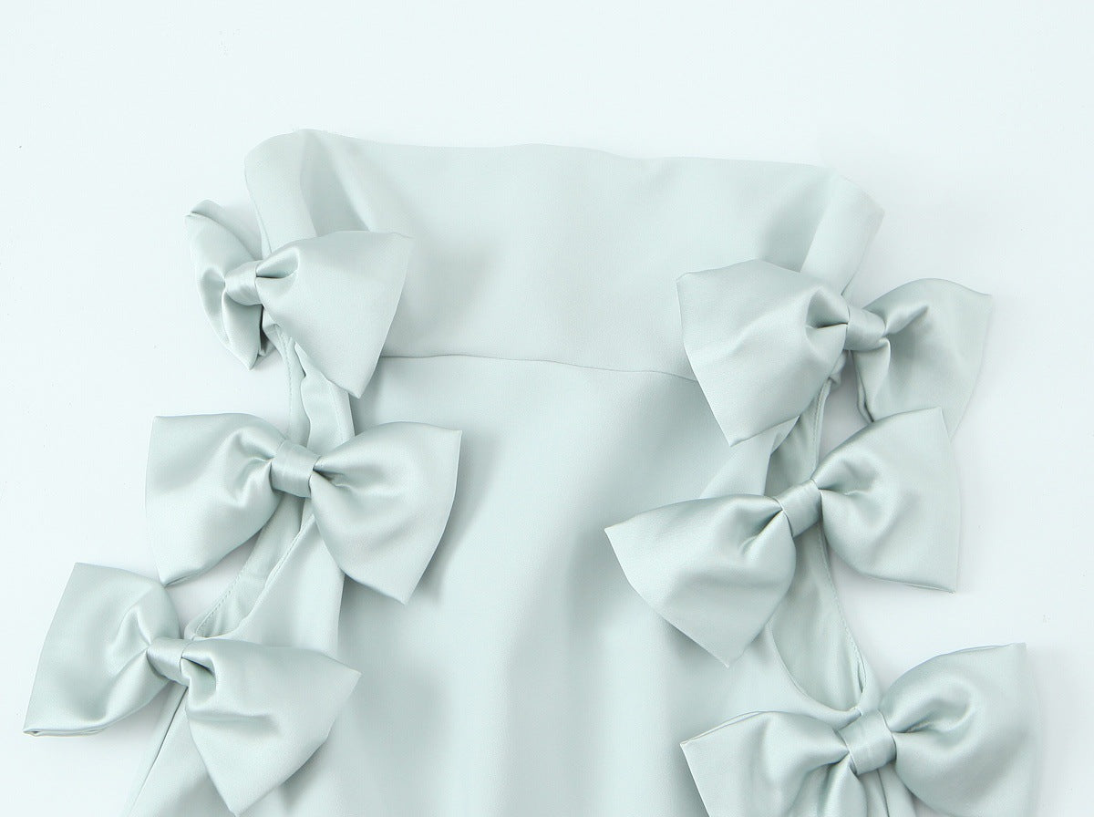 Women's Graceful Fashionable Bowknot Decoration Midi Dress Clothing