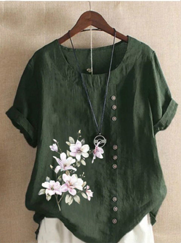 Women's Vintage Cotton Linen Printed Loose Casual Shorts