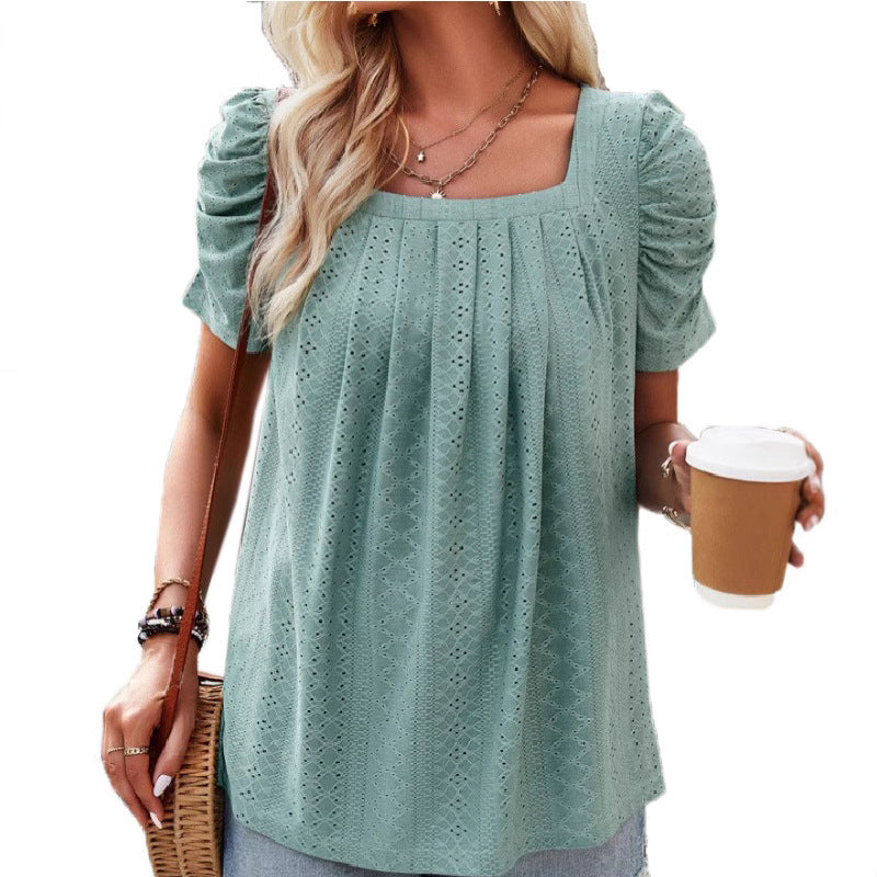 Women's Xi Hollow Square Collar Casual Short-sleeved Shorts