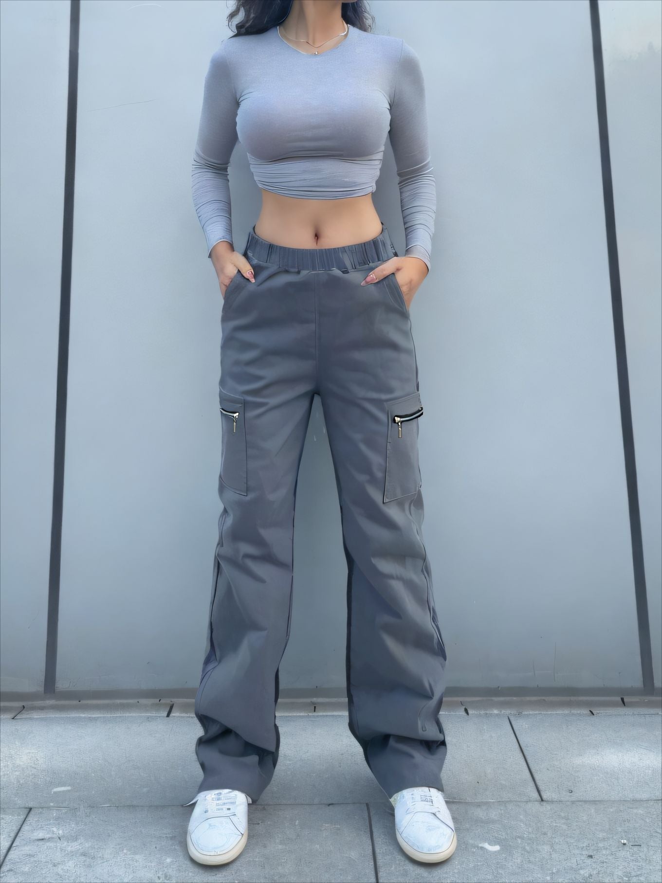 Women's Trendy Cargo Pocket Zipper Trousers Loose Pants